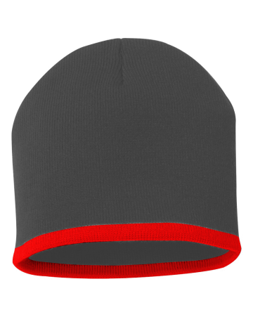 Beanie-Two Tone-Charcoal Heather/Red
